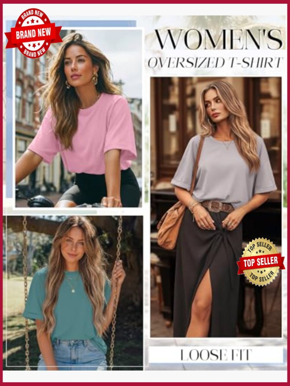 3 Pack Women's Oversized Tees Short Sleeve Crew Neck Summer Basic Tops - Picture 3 of 7